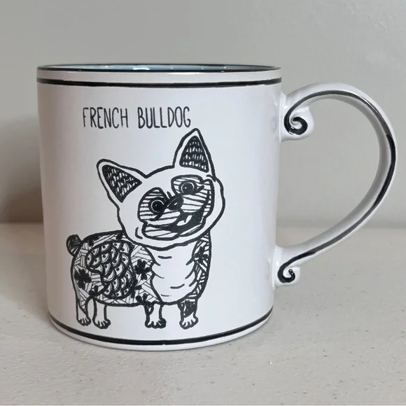 French Bulldog White Black Coffee Mug Whimsical Polka Dot Spectrum Designz 20oz. - Picture 4 of 7